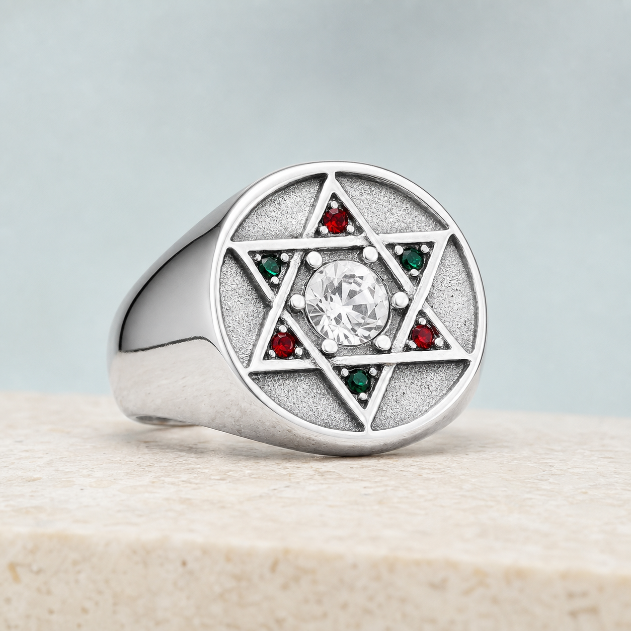 Bague Magen David argentée – Étoile de David sertie