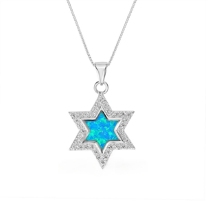 Collier Magen David opale bleue argent?