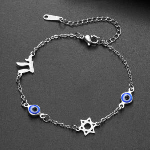 Bracelet argenté avec Chai étoile de David et yeux bleus