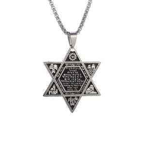 Collier Magen David gravé en acier argenté