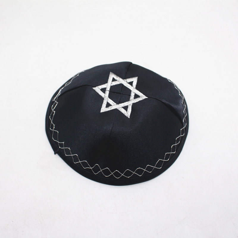 Kippa noire Étoile de David brodée