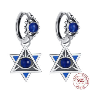 Boucles d’oreilles Magen David bleu S925