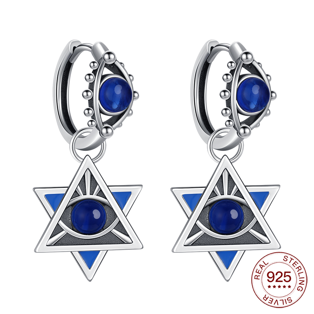 Boucles d’oreilles Magen David bleu S925
