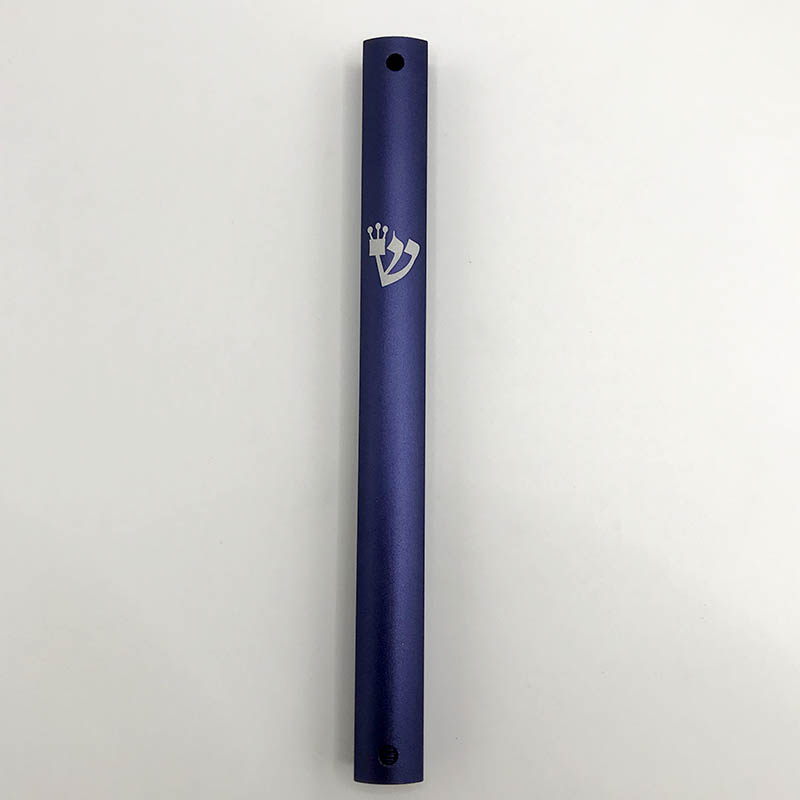 Boîtier de mezouzah bleu en aluminium avec Shin argenté
