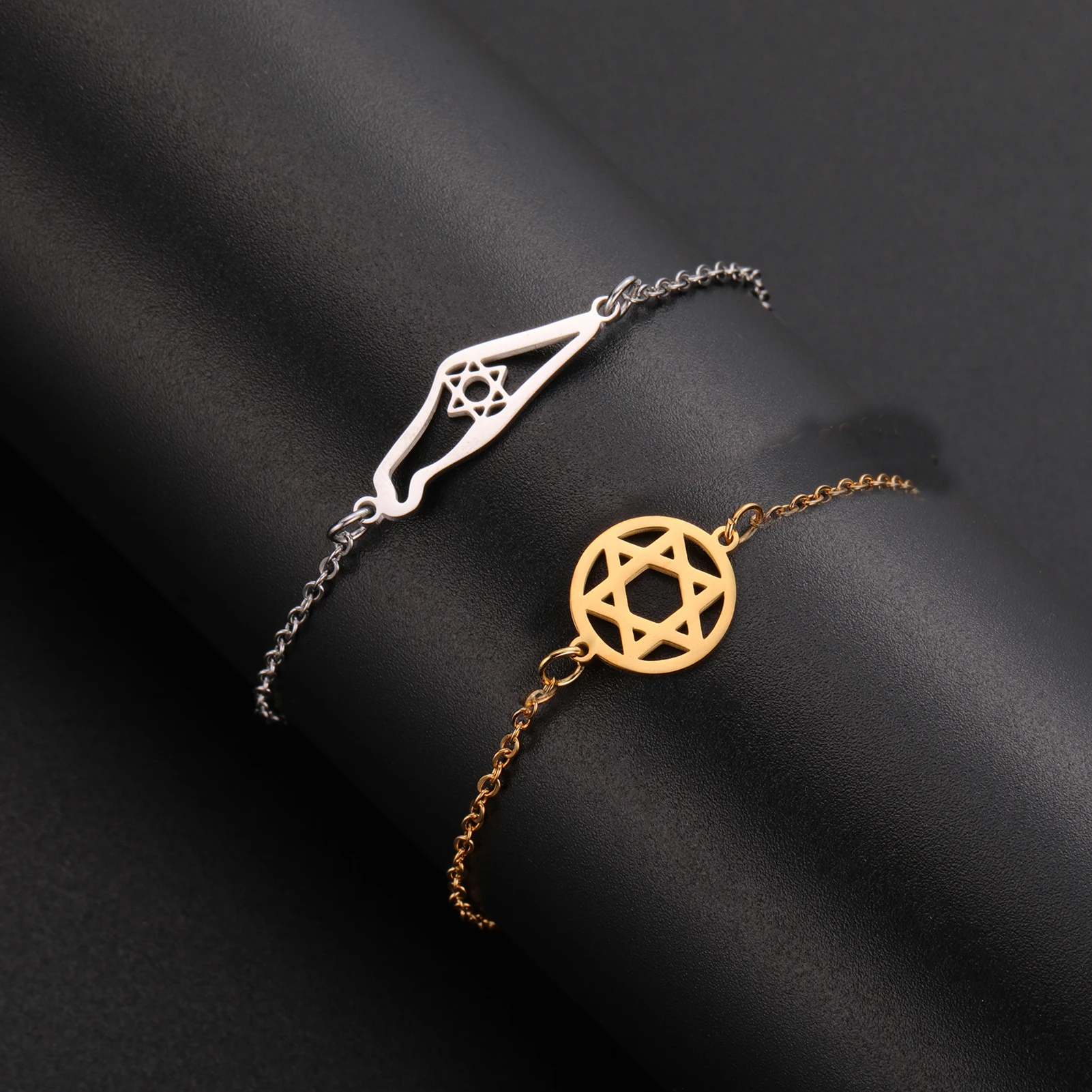 Bracelet Magen David rond doré ajustable – Image 2