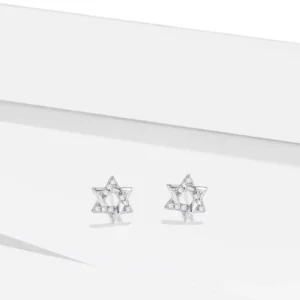 Petites puces Magen David en argent 925, finition lumineuse avec détails brillants.