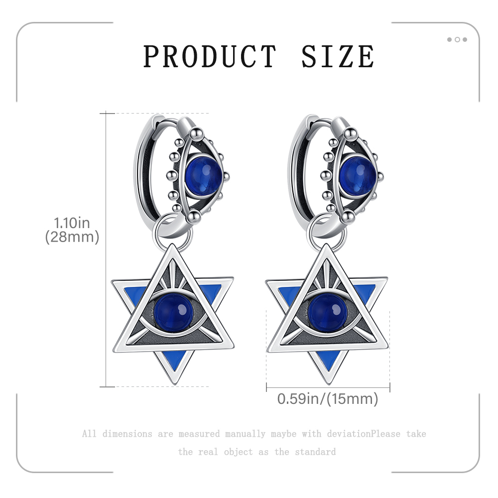 Boucles d’oreilles Magen David bleu S925