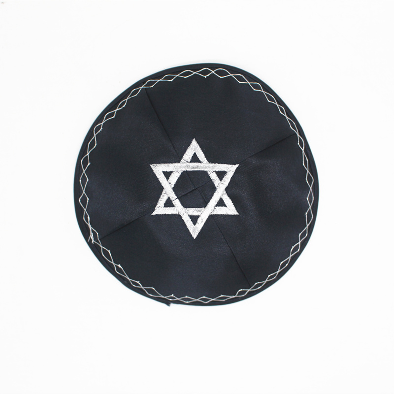 Kippa noire Étoile de David brodée – Image 2