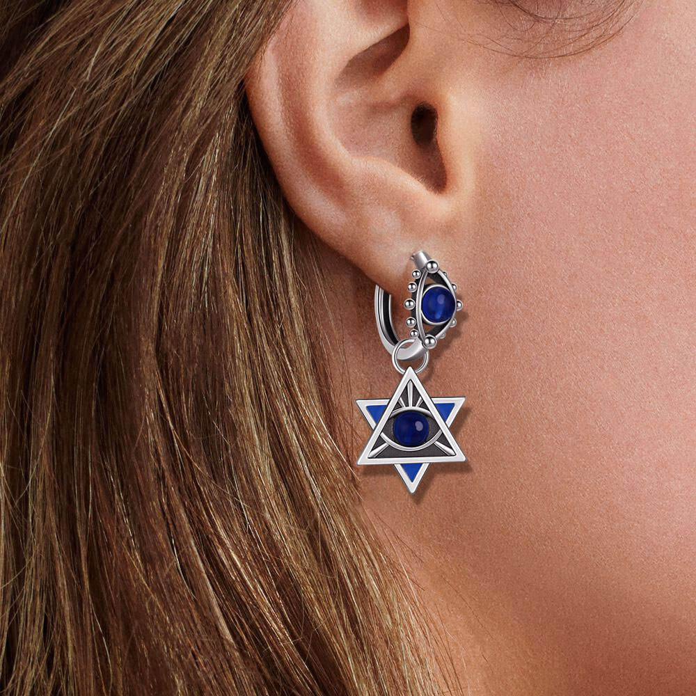 Boucles d’oreilles Magen David bleu S925