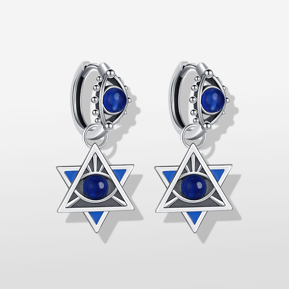 Boucles d’oreilles Magen David bleu S925