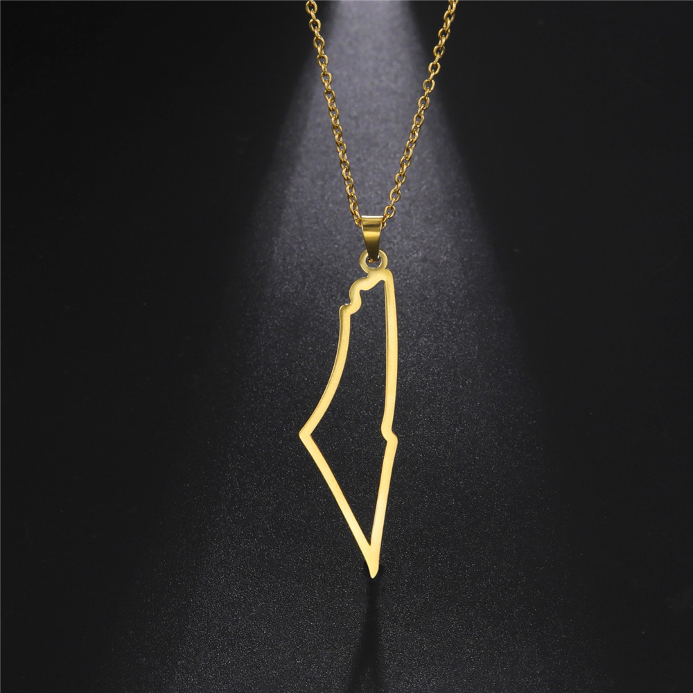 Pendentif silhouette d’Israël doré sur fond noir