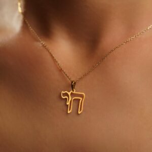 Collier Chaï doré en acier inoxydable avec pendentif hébraïque