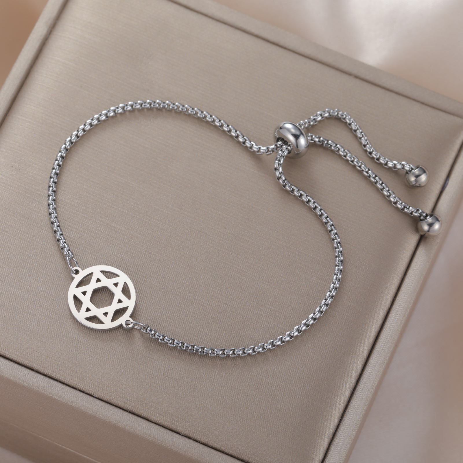 Bracelet Magen David rond argenté ajustable – Image 2