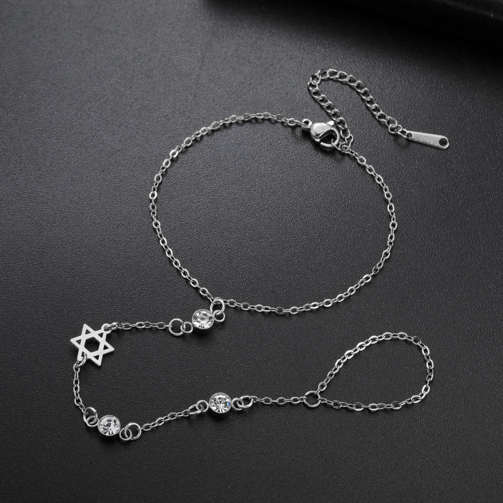 Bracelet-bague Magen David argenté