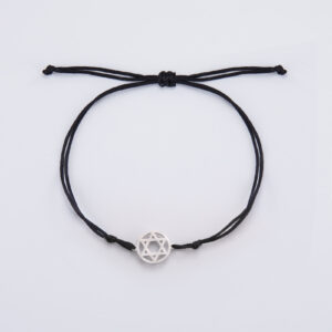 Bracelet cordon noir Magen David argenté