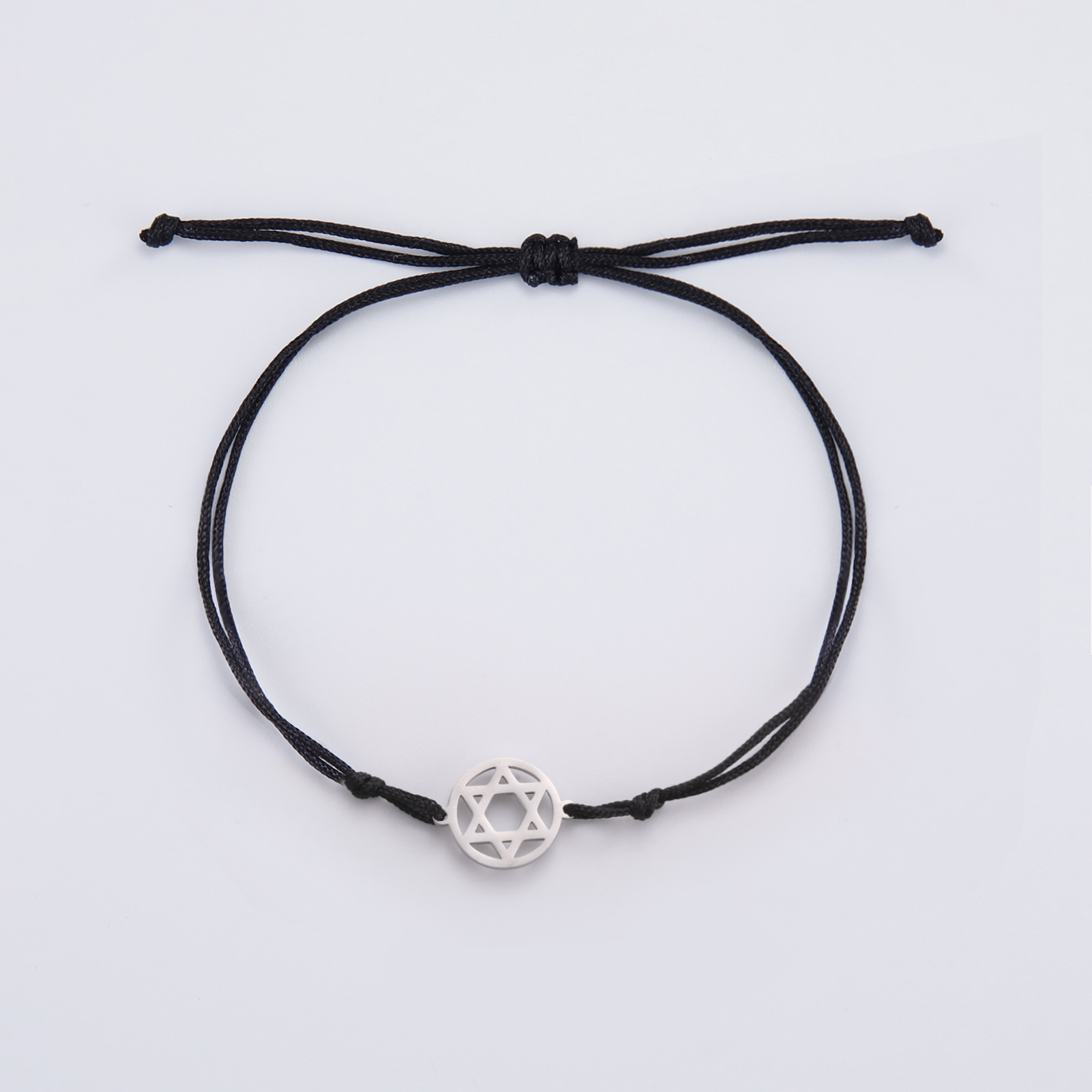 Bracelet cordon noir Magen David argenté