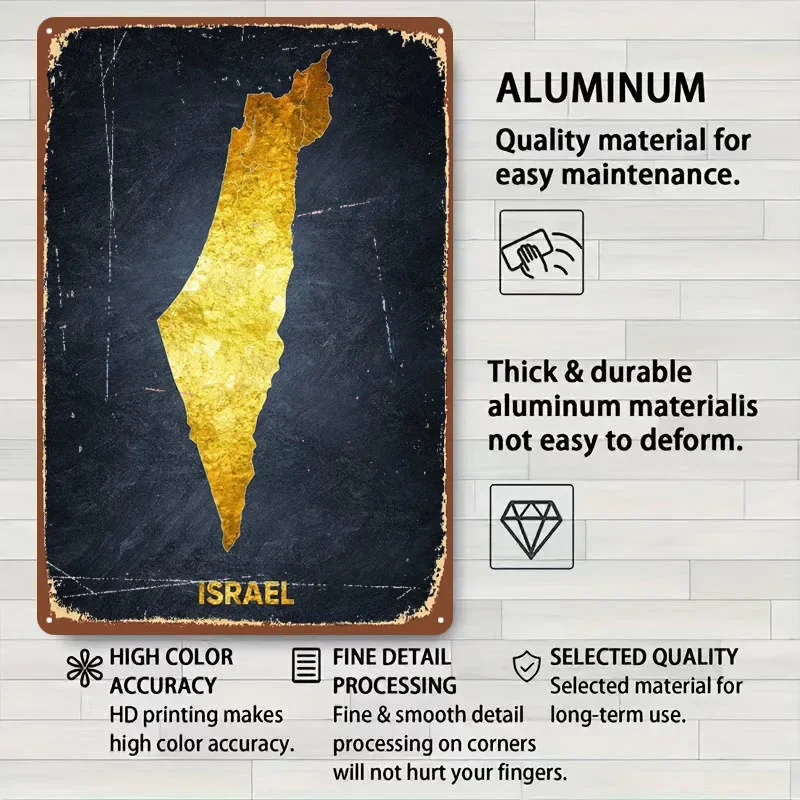 Plaque murale carte d’Israël dorée