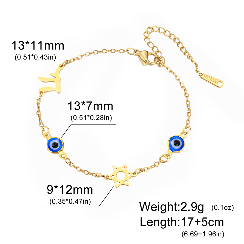 Mesures des motifs du bracelet doré à yeux bleus
