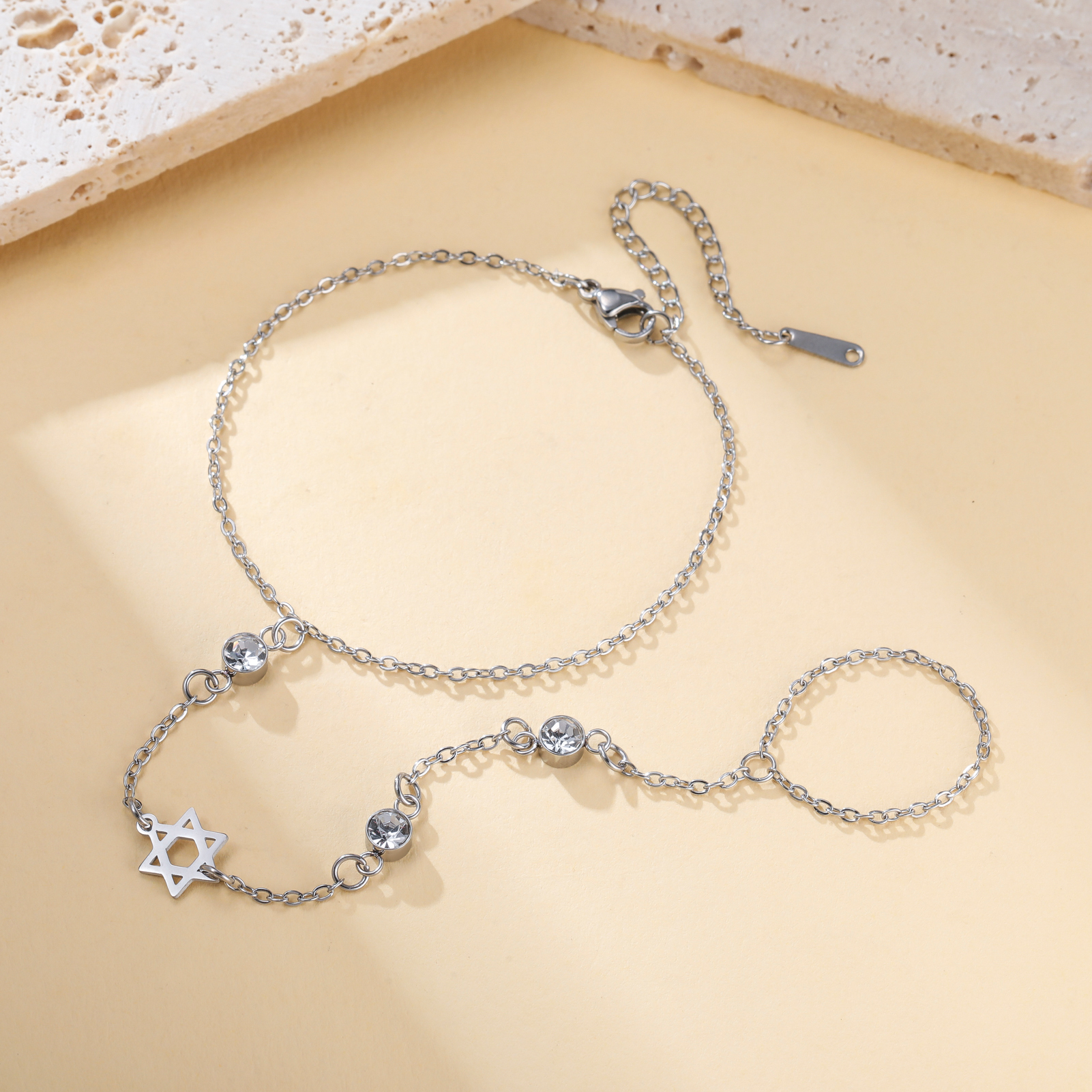Bracelet-bague Magen David argenté