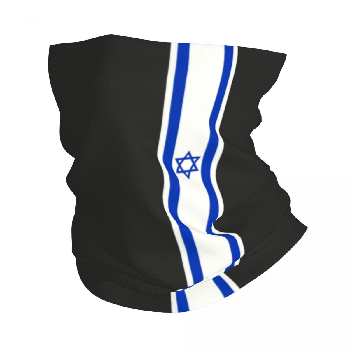 Cache-cou multifonction inspiré du drapeau israélien, blanc et bleu, taille unique.