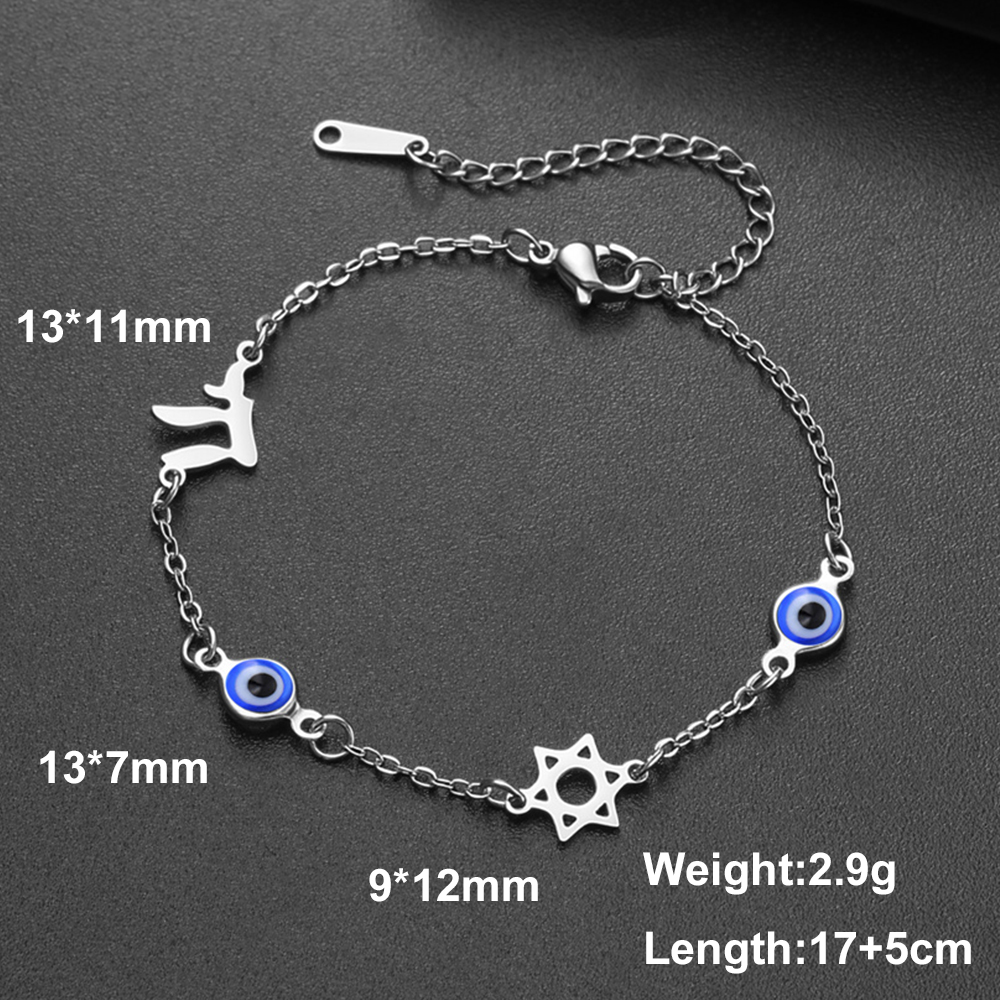 Dimensions et poids du bracelet argenté à yeux bleus