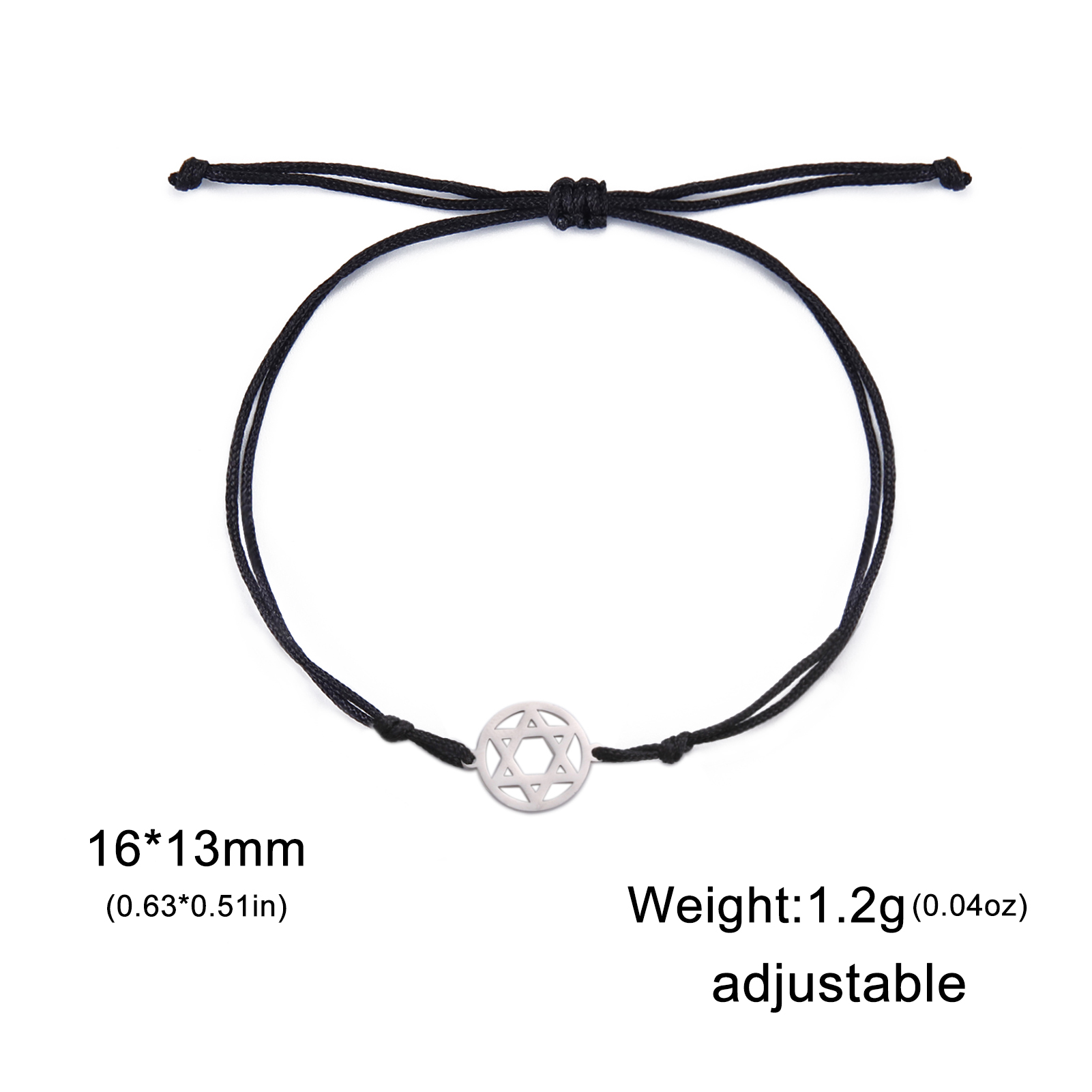 Bracelet cordon noir Magen David argenté
