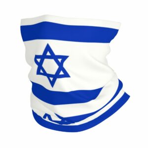 Cache-cou multifonction inspiré du drapeau israélien, blanc et bleu, taille unique.