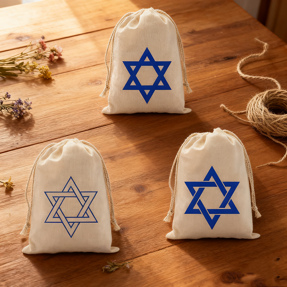 Pochons cadeaux Étoile de David contour bleu – lot de 4